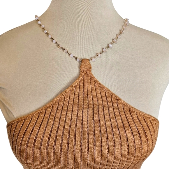 Heartloom Pamela Cami Toffee Ribbed Halter Tank Top With Beaded Neckline Sz M - Picture 3 of 12